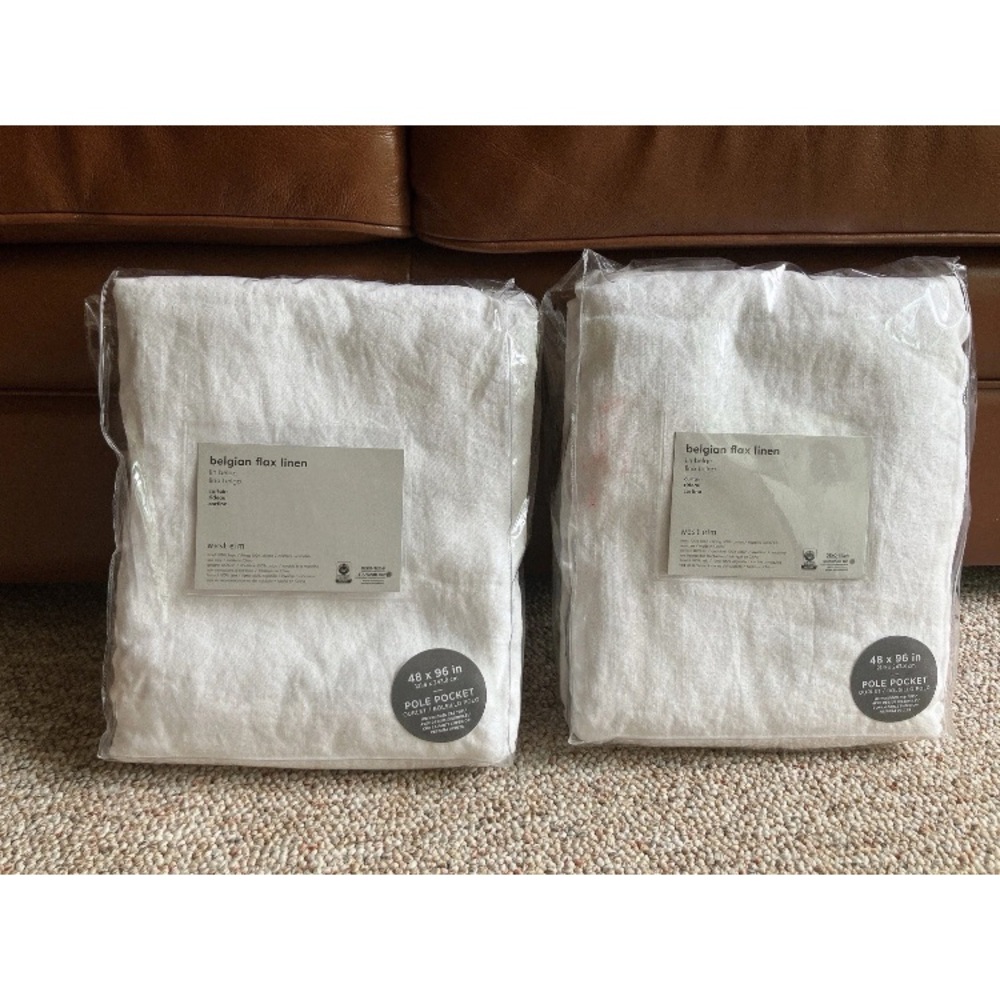 West Elm Belgian Flax Linen Window Panels 2 Ivory White 48x96 NWT BUNDLE